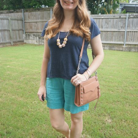 Navy and turqouise with this comfy tee and linen shorts outift. Added a little pink with my Rebecca Minkoff studded MAB crossbody bag 💕

#LTKaustralia #LTKitbag