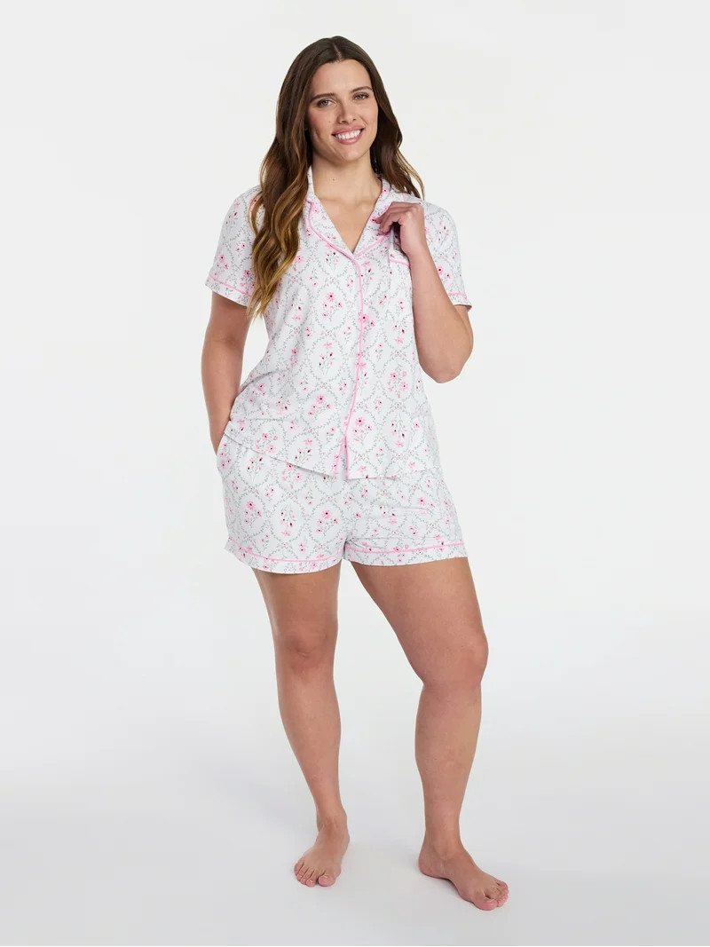 Joyspun Women’s Dreamy Soft Collection Bridal Knit Top and Shorts Pajama Set, 2-Piece, Sizes XS... | Walmart (US)