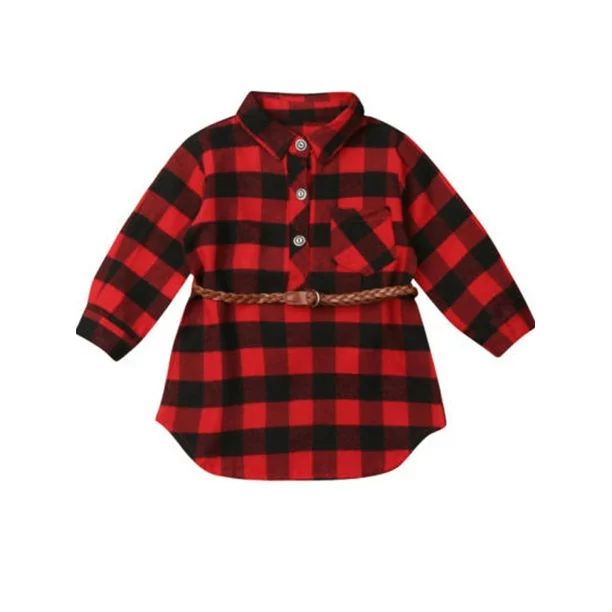 DuAnyozu Toddler Kids Christmas Plaid Baby Girl Outfit T Shirt Top Dress Belt Set | Walmart (US)