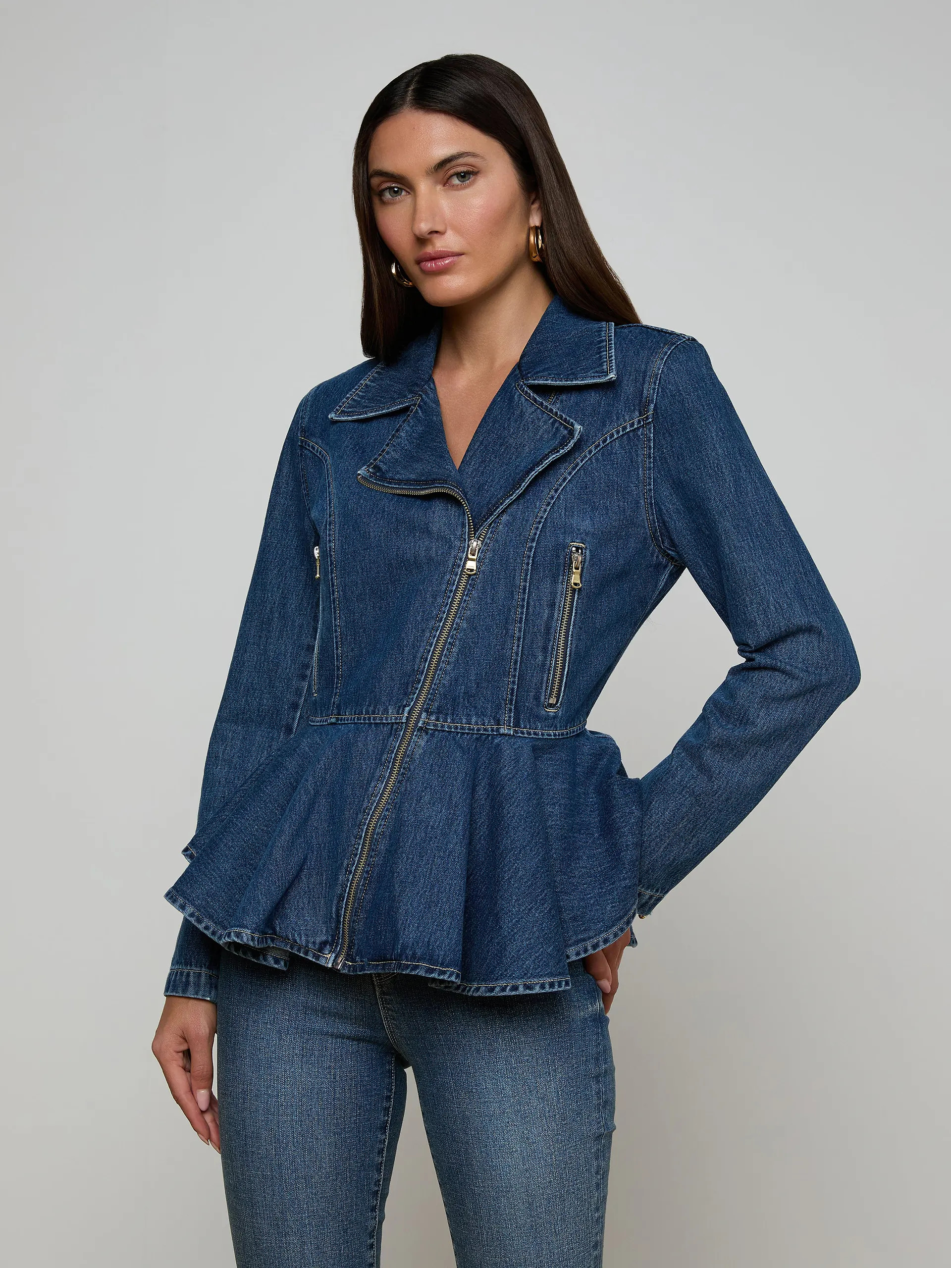 Moxie Peplum Biker Jacket in Norton | L'AGENCE | L'Agence