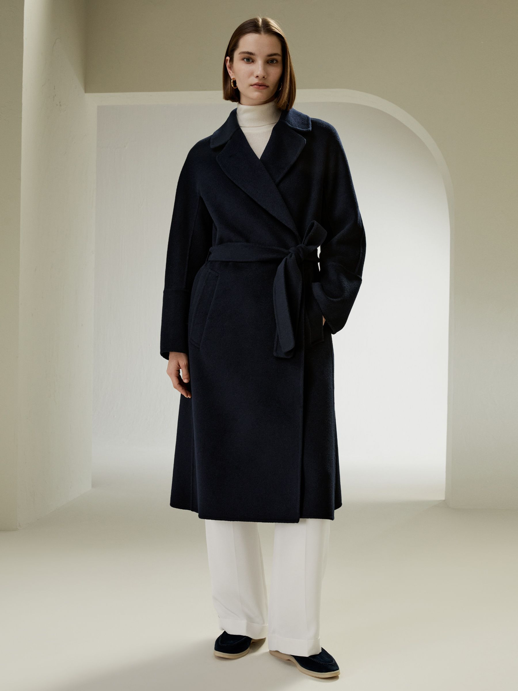 Double-faced Wool-blend Robe Coat | LilySilk