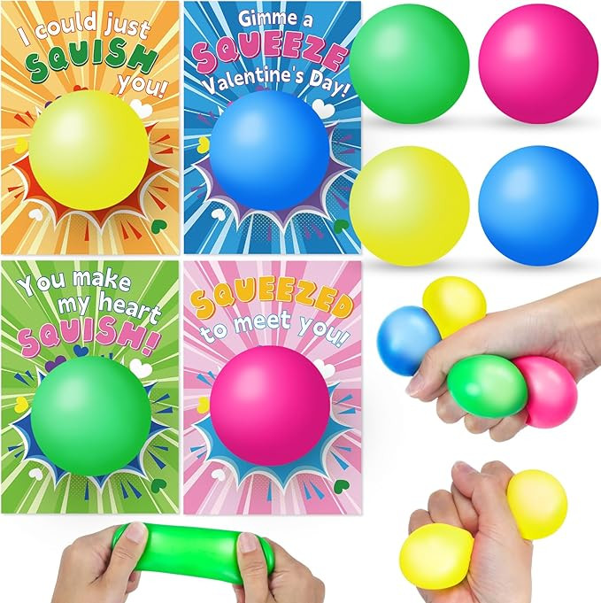 24 Packs Valentine's Day Cards with Stress Squishy Balls Toy for Classroom Exchange, Valentine's ... | Amazon (US)