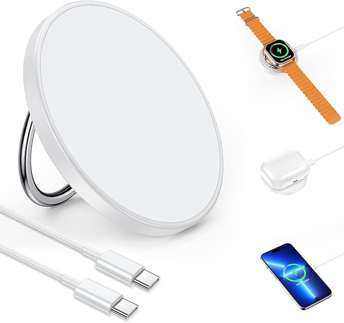 RORRY 3 in 1 Magnetic Wireless Charger, 15W Fast Charging Pad Phone Ring Holder, Μαg-Sαfe/Qi W... | Amazon (US)