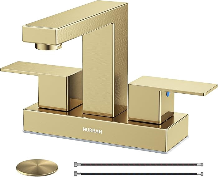 Bathroom Sink Faucet, Hurran 4 inch Brushed Gold Bathroom Faucets for Sink 3 Hole with Pop-up Dra... | Amazon (US)