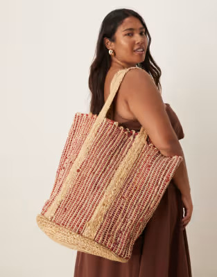 ASOS DESIGN premium striped straw jute tote bag in multi | ASOS | ASOS (Global)