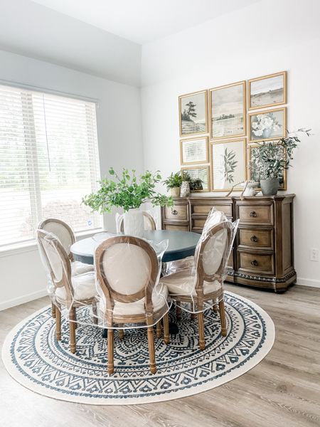 Breakfast nook with round table and round rug. Wayfair sale items included.

#LTKsalealert #LTKhome