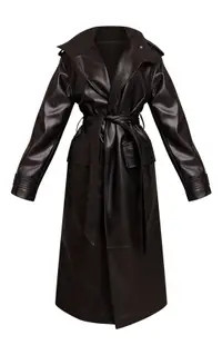 Black Tie Waist Maxi Trench Coat | PrettyLittleThing USA | PrettyLittleThing US