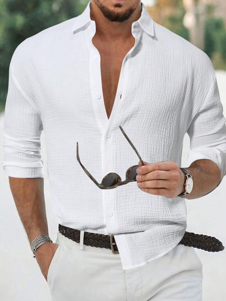 Manfinity Homme Men's Solid Color Single Breasted Texture Fabric Shirt | SHEIN