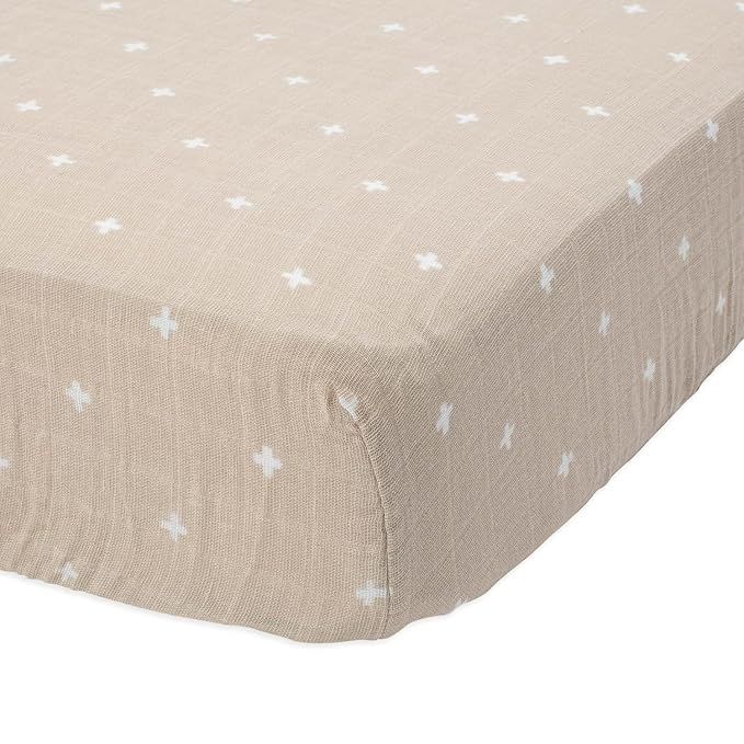 Little Unicorn – Taupe Cross Fitted Crib Sheet | 100% Breathable Cotton Muslin | Super Soft | M... | Amazon (US)