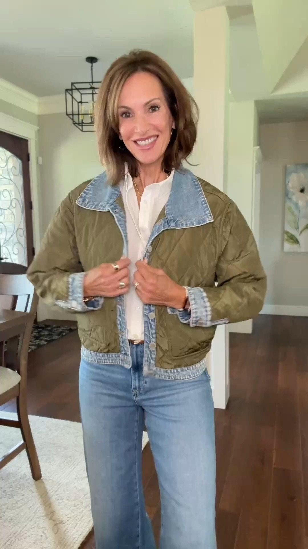 This quilted jacket with denim trim needs to be in your closet! Wearing size large 
Wide leg premium denim - size 28
White shirt - medium 
Black wrinkle free wide leg pants - size medium tall 
Activewear pants - large
Activewear top - large 

Fall styles

#LTKTravel #LTKWorkwear #LTKootd