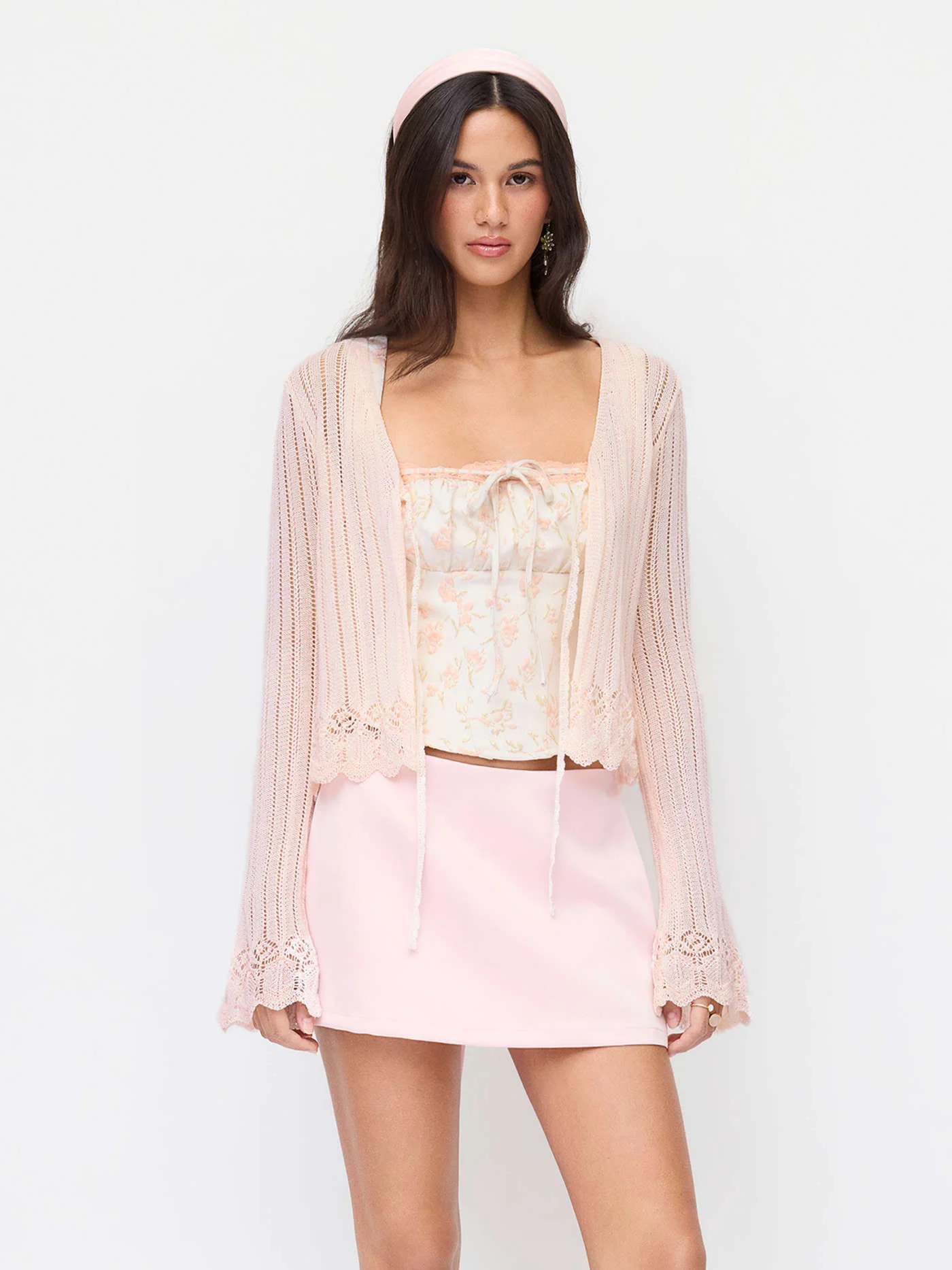 Knit Fabric Knit Textured V-neck Bell Sleeve Cardigan For Daily Casual Date | Cider