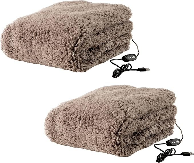 Stalwart Heated Blanket 2-Pack - USB-Powered Sherpa Throw Blankets for Travel, Home, Office, or C... | Amazon (US)