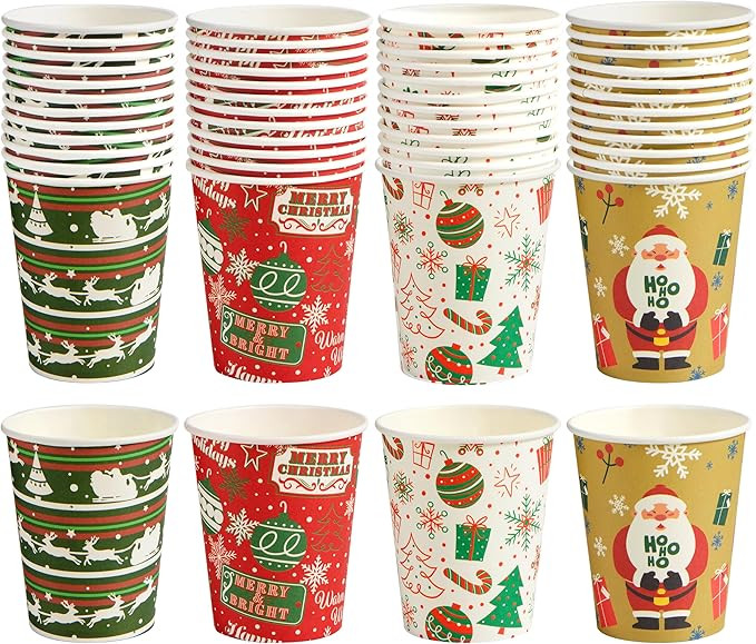 JOYIN 48 PACK Christmas Cups Disposable, 9 oz Paper Cups Holiday Winter Style Designs for Hot Cho... | Amazon (US)