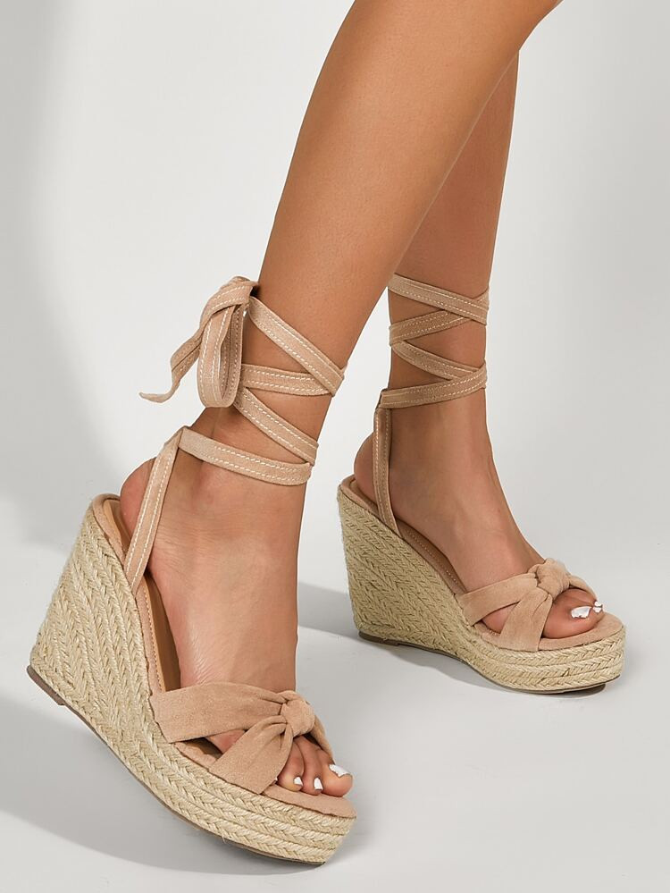 Knot Front Tie Leg Espadrille Wedge Sandals | SHEIN