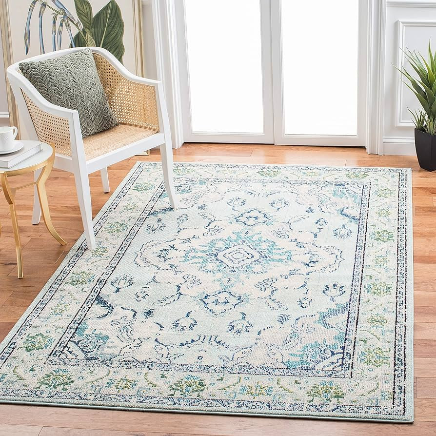 SAFAVIEH Monaco Collection Area Rug - 8' x 10', Light Blue & Ivory, Boho Chic Medallion Distresse... | Amazon (US)