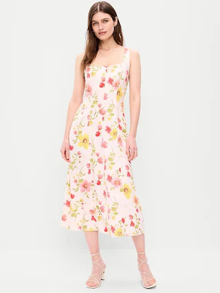 Fit & Flare Sleeveless Linen-Blend Midi Dress | Old Navy (CA)