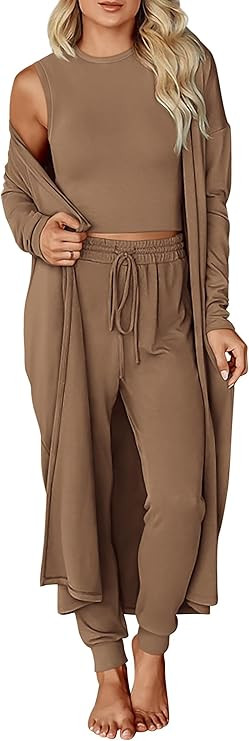 KIRUNDO 3 Piece Lounge Sets for Women Airport Travel Vacation Outfits Spring Cardigan Matching Sl... | Amazon (US)