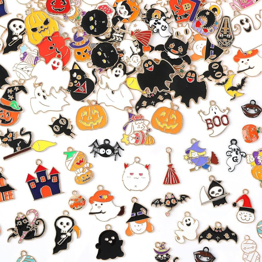 MARFOREVER Halloween Charms, 120PCS Halloween Charms for Jewelry Making, Assorted Pumpkin Ghost S... | Amazon (US)
