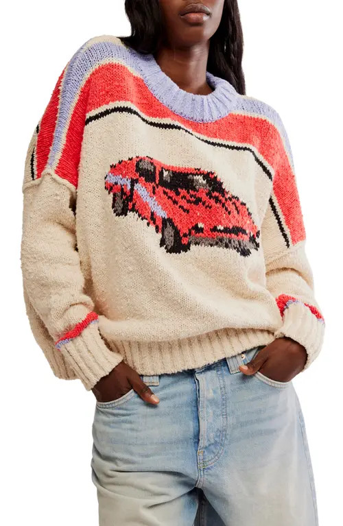 Free People Fast Lane Oversize Sweater in Race Car Combo at Nordstrom, Size Large | Nordstrom