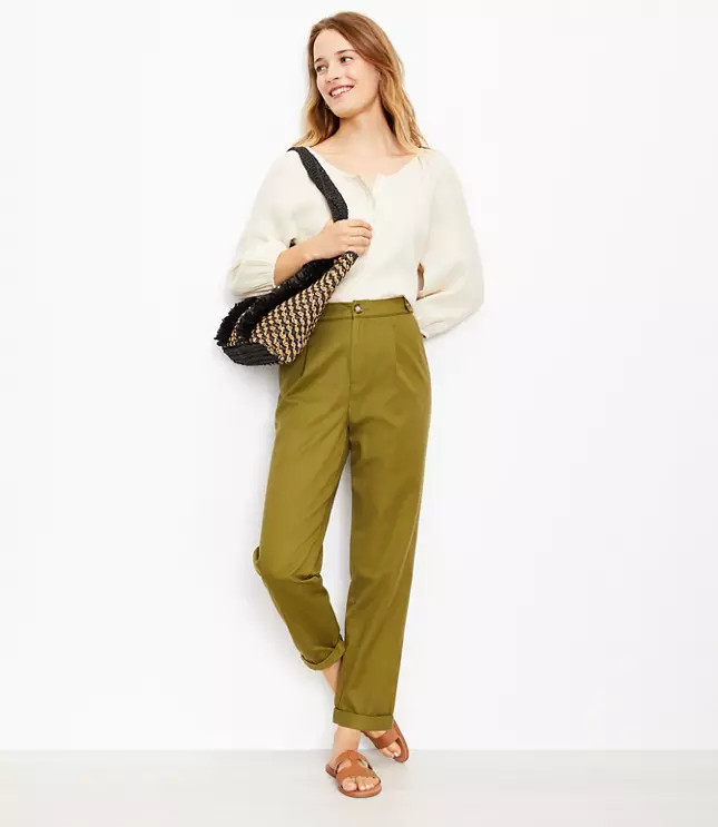 Button Tab Tapered Pants in Twill | LOFT