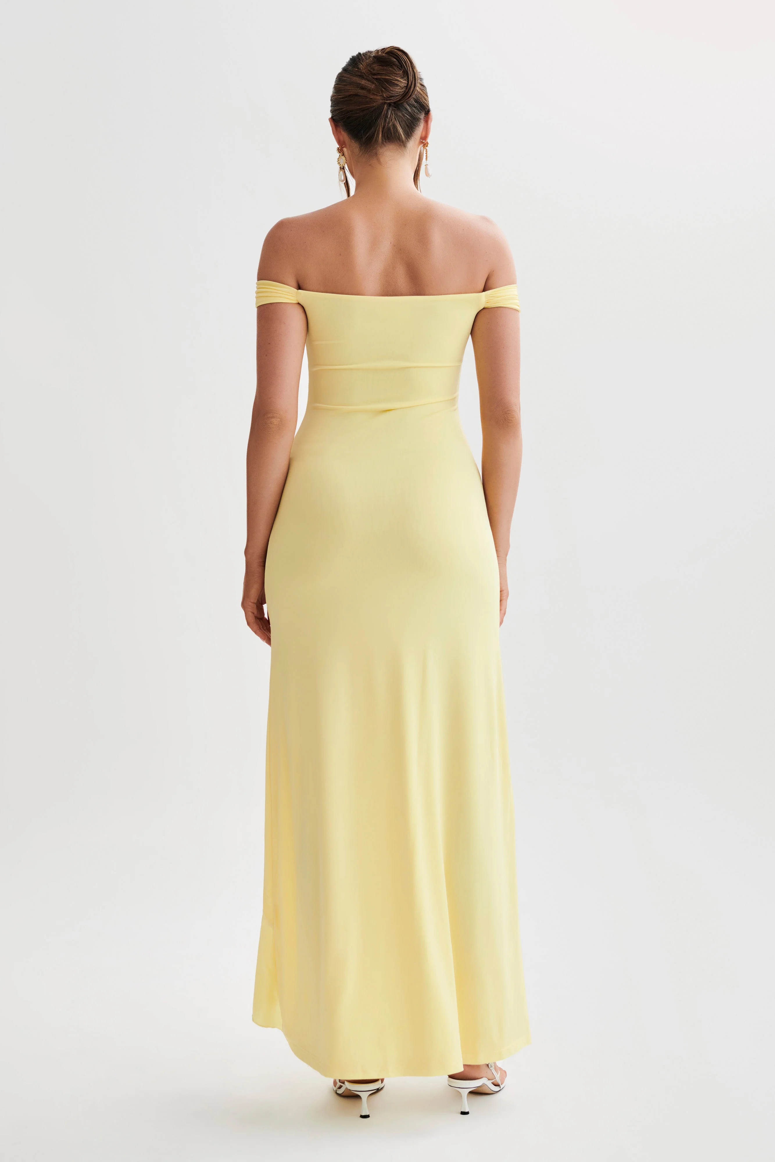 Eisley Slinky Off Shoulder Maxi Dress - Yellow | MESHKI US