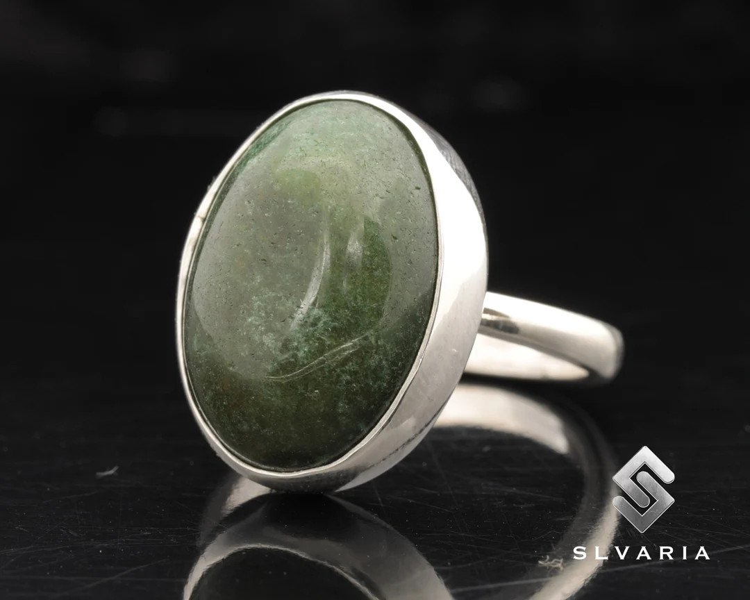 Natural Green Nephrite Jade Gemstone Ring, 925 Sterling Silver Ring, Healing Stone Ring, Stacking... | Etsy (US)