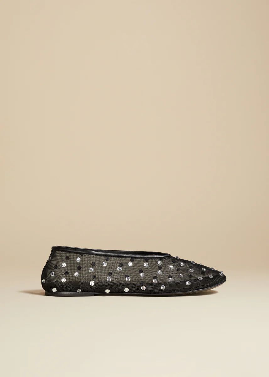 The Marcy Flat in Black Mesh with Crystals | Khaite