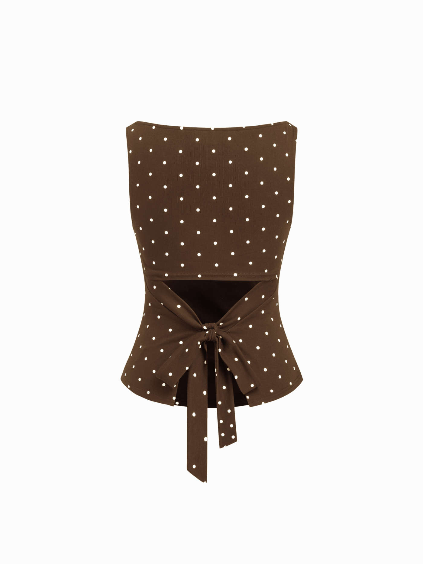 Tricot Cotton-blend Boat Neck Knotted Polka Dot Ruched Tank Top For Décontracté quotidien | Cider