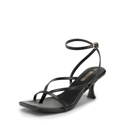 DREAM PAIRS Women's kitten Low Strappy Lace Up Heels Open Square Toe Thong Ankle Strap Heels Sexy Fashion Comfort Dress Shoes Party Sylvestra Pumps Heeled Sandals,Size 6.5,Black-Pu,SDHS2405W | Amazon (US)