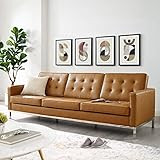 Modway Loft Tufted Button Faux Leather Upholstered Sofa in Silver Tan | Amazon (US)