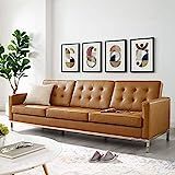 Modway Loft Tufted Button Faux Leather Upholstered Sofa in Silver Tan | Amazon (US)