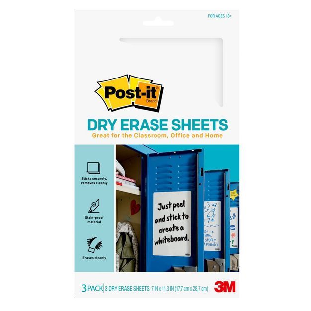 Post-it 3pk 7" x 11.3" Super Sticky Dry Erase Sheets | Target