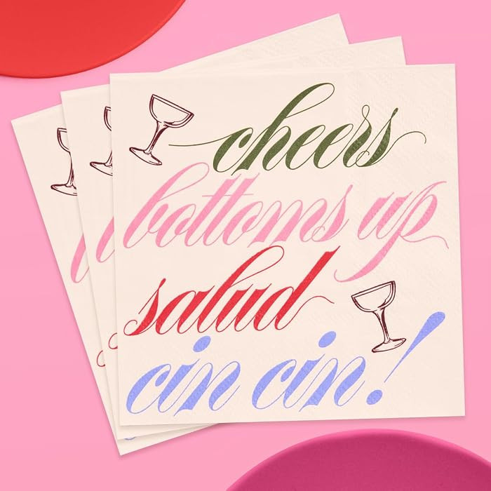 xo, Fetti Cheers Cocktail Napkins, 25 Pack | White 5 x 5 Napkins, Cocktail Party, Birthday, Brida... | Amazon (US)