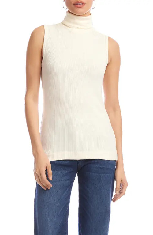 Karen Kane Turtleneck Rib Sleeveless Top in Dark Cream at Nordstrom, Size Small | Nordstrom