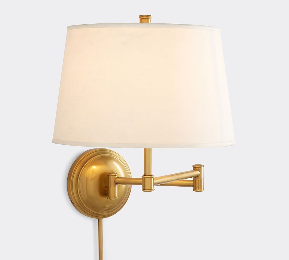 Chelsea Metal Swing-Arm Plug-In Sconce, Aged Brass Base &amp;amp; Small Tapered Gallery Shade, Wh... | Pottery Barn (US)