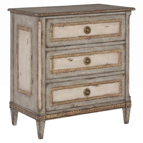 Century Corbett French Country Sage Green Wood Gold Accent 3 Drawer Nightstand | Kathy Kuo Home