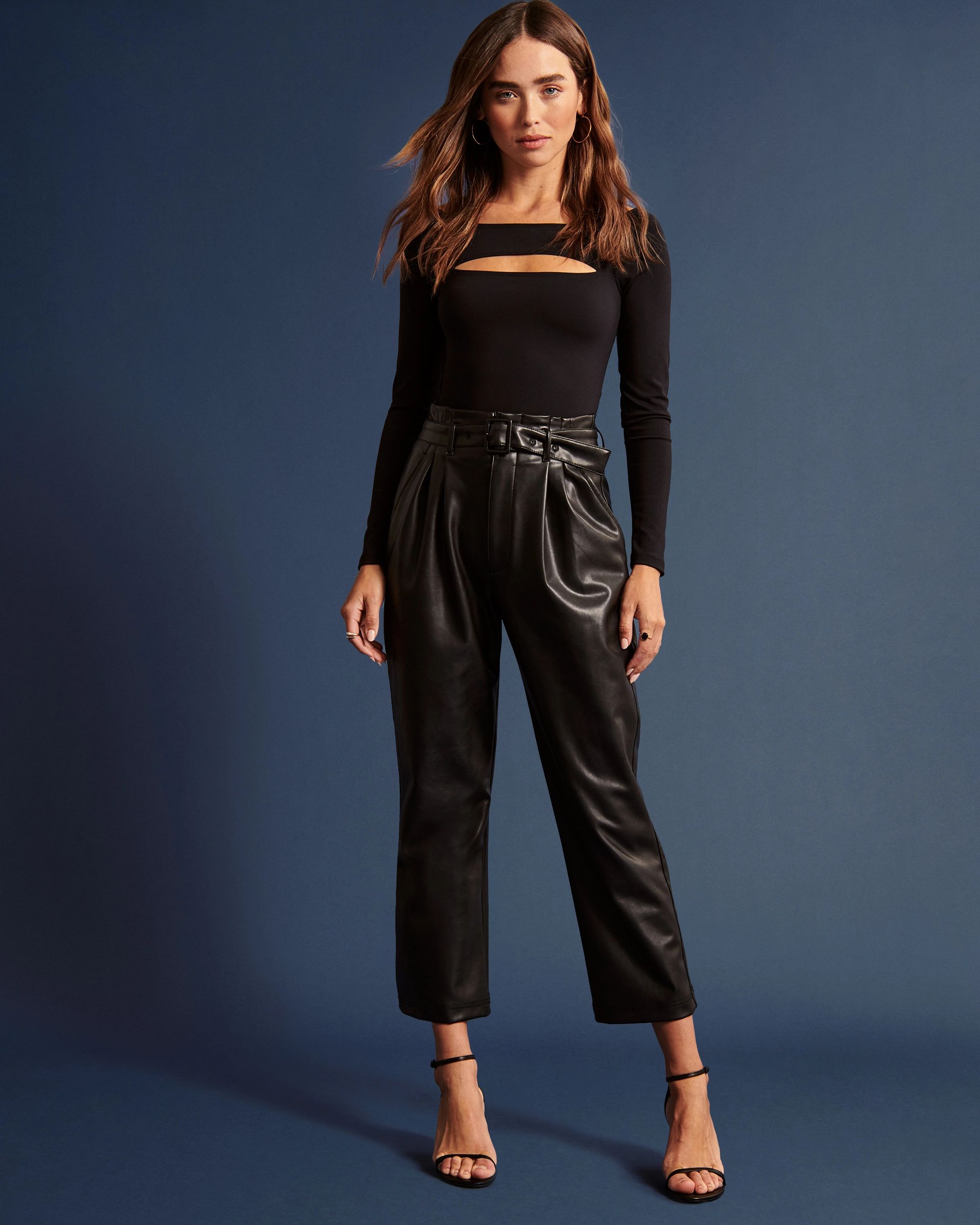 Vegan Leather Belted Ankle Straight Pants | Abercrombie & Fitch (US)