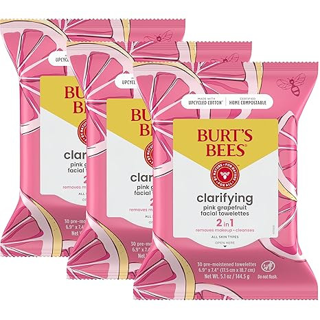 Burt's Bees Stocking Stuffers, Pink Grapefruit Face Wipes, for All Skin Types, Hydrating Makeup R... | Amazon (US)