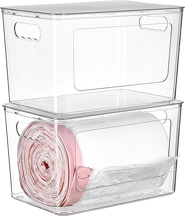 Vtopmart 2 Pack Trash Bag Holder, Stackable Garbage Bag Dispenser for 13/30/33 Gallon Bags, Clear... | Amazon (US)
