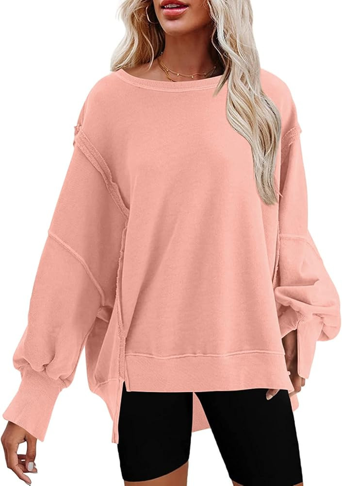 SHEWIN Womens Oversized Reverse Seam Sweatshirt Casual Long Sleeve Crewneck Lightweight Pullover ... | Amazon (US)