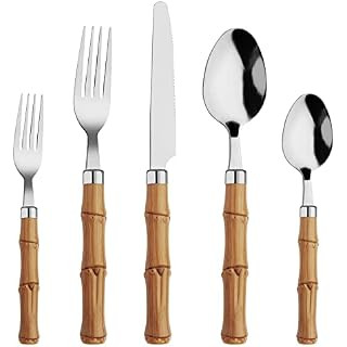 Amazon.com | 40 Pieces Bamboo Flatware Set for 8 Bamboo Utensils Bamboo Cutlery Bamboo Silverware... | Amazon (US)
