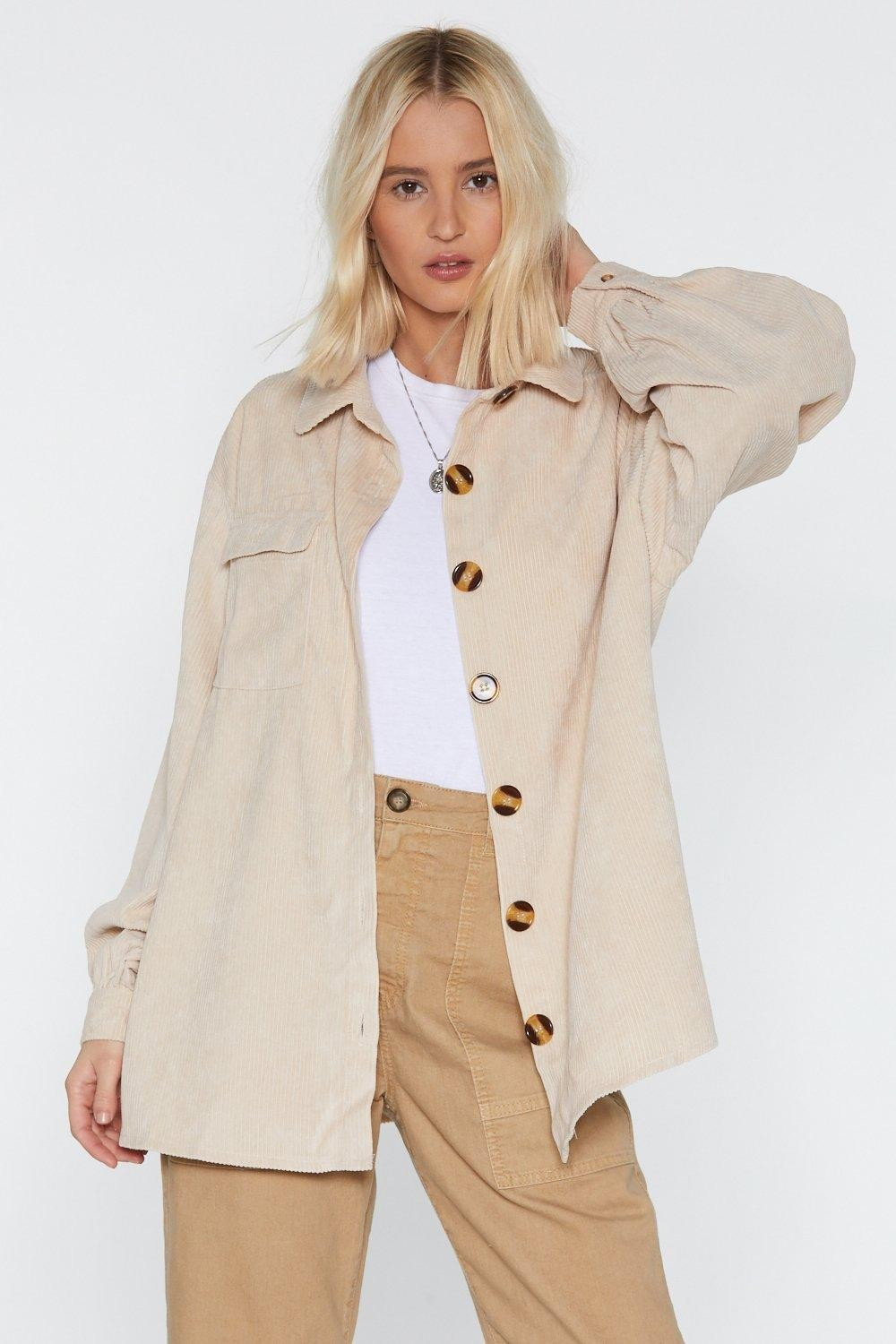 Ecru Oversized Corduroy Shirt with Button-Down Closure | NastyGal (US & CA)