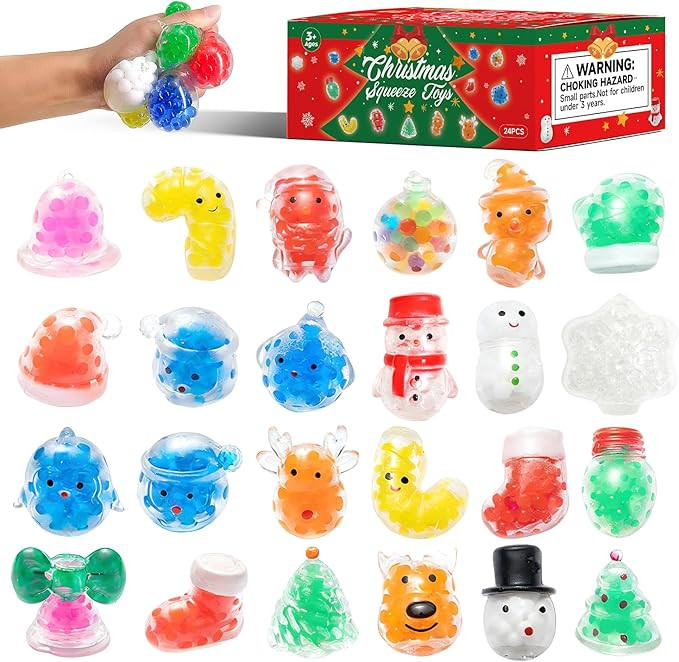 24Pcs Christmas Squishies,Christmas Stress Balls Miniatures for Adults, Squishy Fidget Toys for C... | Amazon (US)