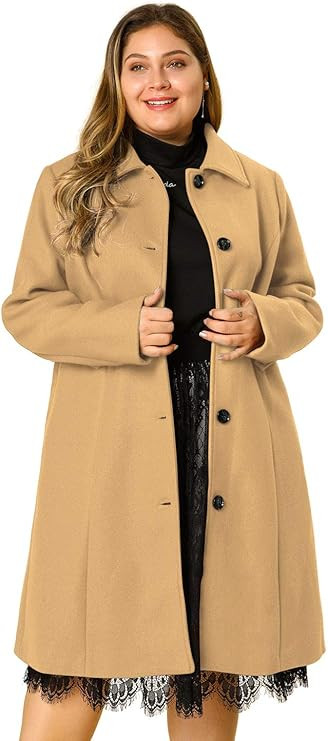 Agnes Orinda Women's Plus Size Single Breasted Belted Winter Long Coat | Amazon (US)