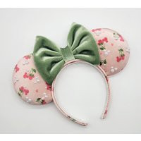 Cherry Mouse Ears Pearl Accents, Handmade Mickey Ears | Etsy (US)