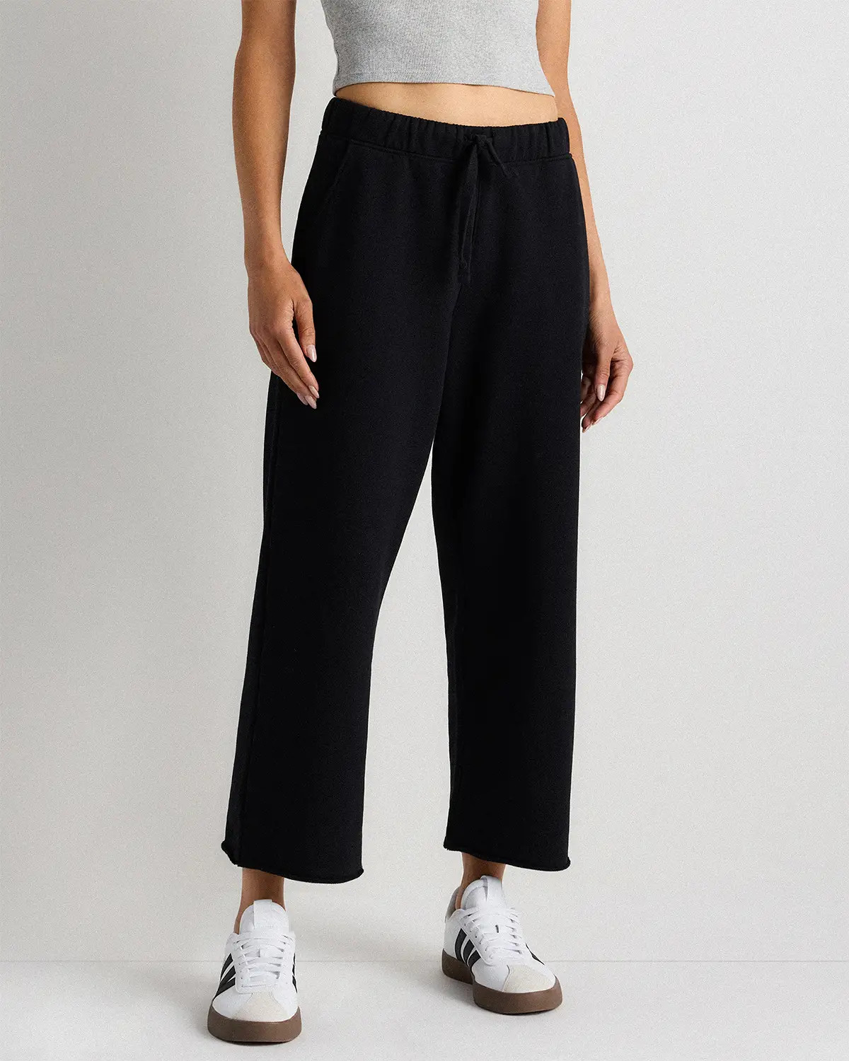 Organic French Terry Cropped Wide Leg Pants in Bold Black | Quince