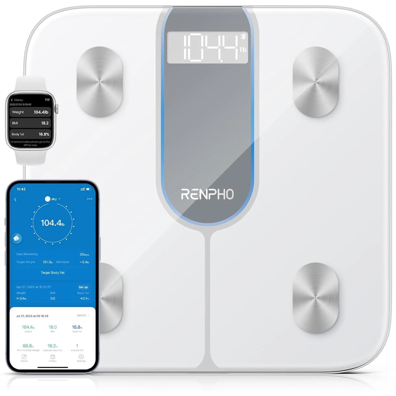RENPHO Bluetooth Smart Body Fat Scale with App, High Precision, 13 Key Health Metrics, 440lbs, Wh... | Walmart (US)
