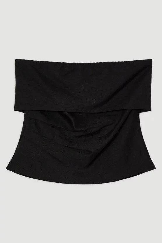 Linen Viscose Woven Bandeau Top With Ruched Side Detail | Karen Millen UK + IE + DE + NL