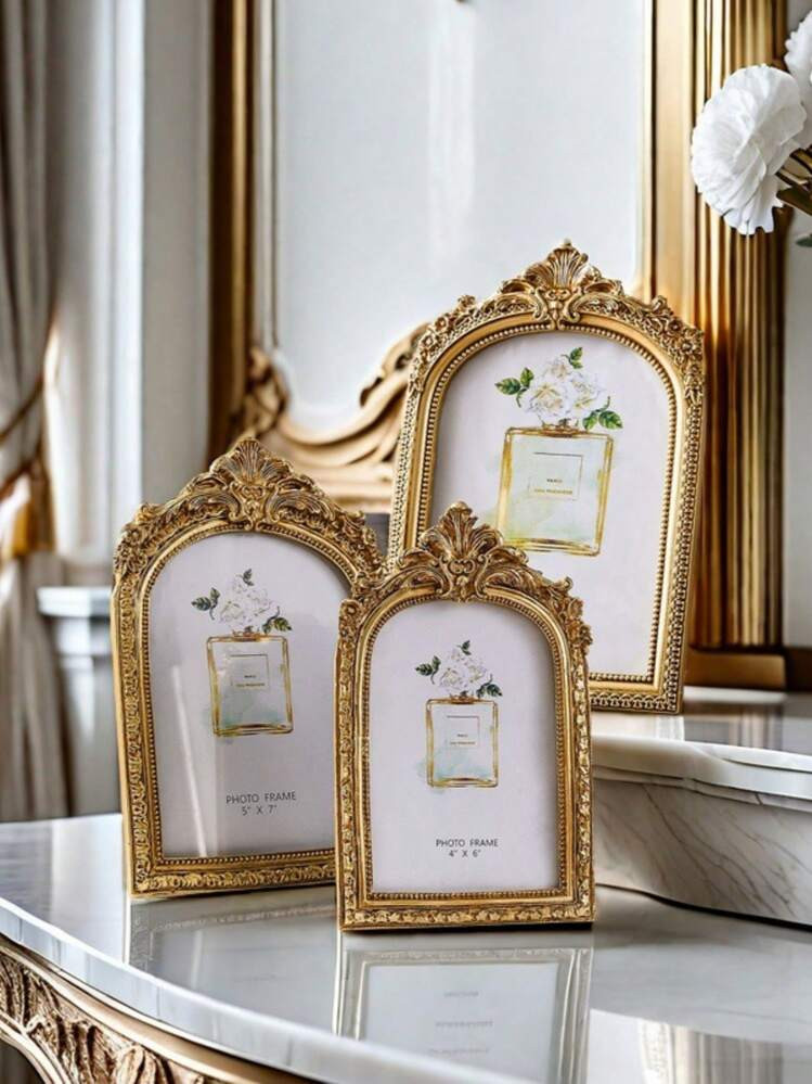 1pc Retro European Style Gold Curved Photo Frame For Picture & Photo Display, Home Decor | SHEIN