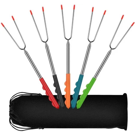 5 pieces grill skewer extendable 32cm-115cm grill skewer campfire stainless steel barbecue fork Barb | Walmart (US)